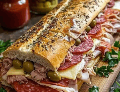 Sándwich italiano gigante Muffaletta Sándwich italiano gigante Muffaletta