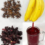 Té natural de cáscara de plátano, flor de Jamaica y anís estrella