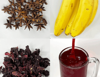 Té natural de cáscara de plátano, flor de Jamaica y anís estrella Té natural de cáscara de plátano, flor de Jamaica y anís estrella